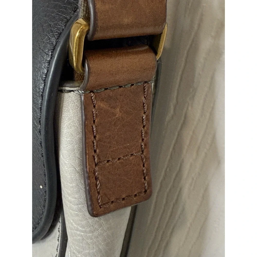 Fossil Long Live Vintage 1954 Blue And Gray Leather Flap Crossbody Bag Purse